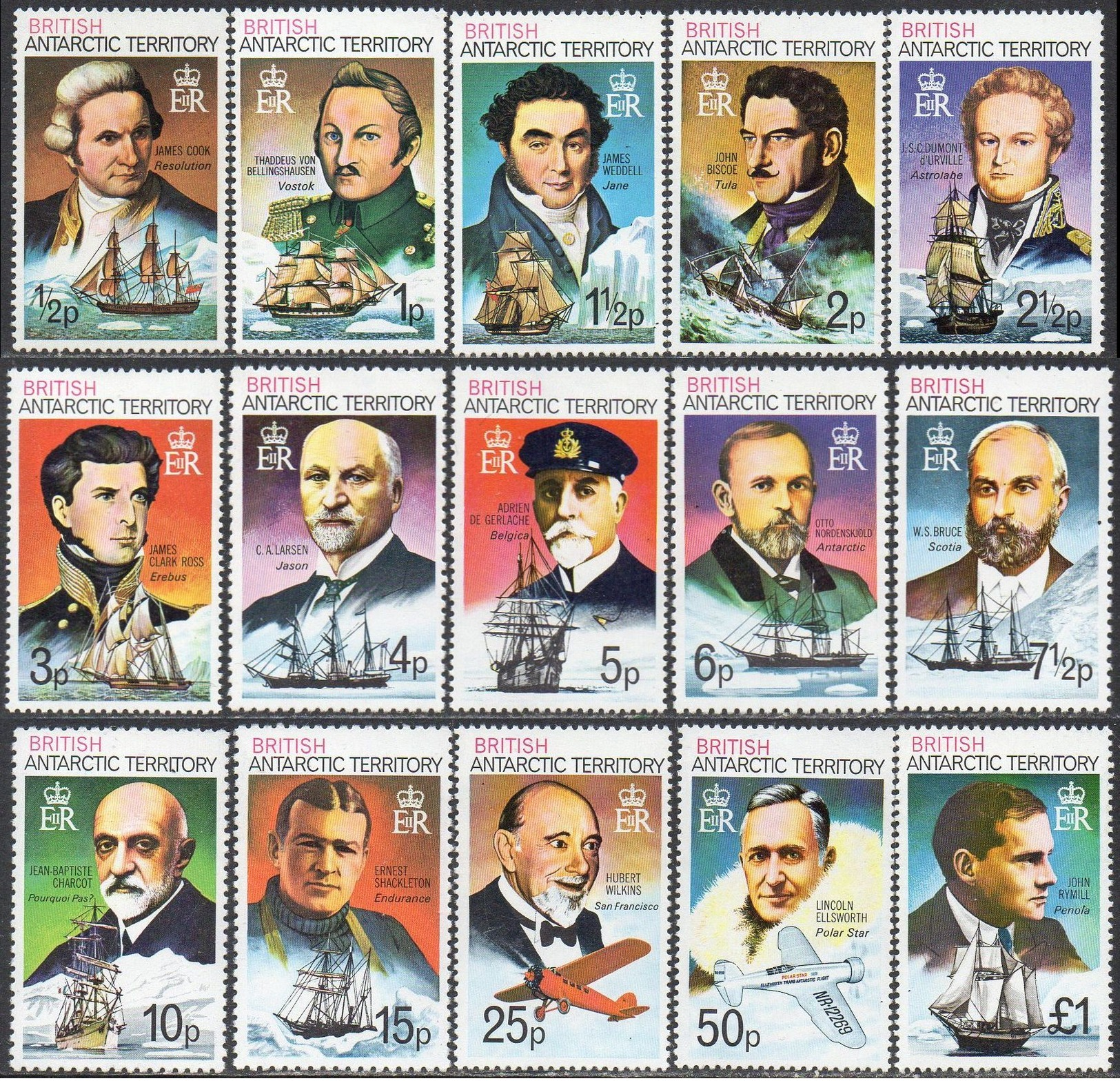 BRITISH  ANTARCTIC TERRITORY 1975-81 Set Of Explorers And Their Ships/Planes  MNH/MH - Unused Stamps