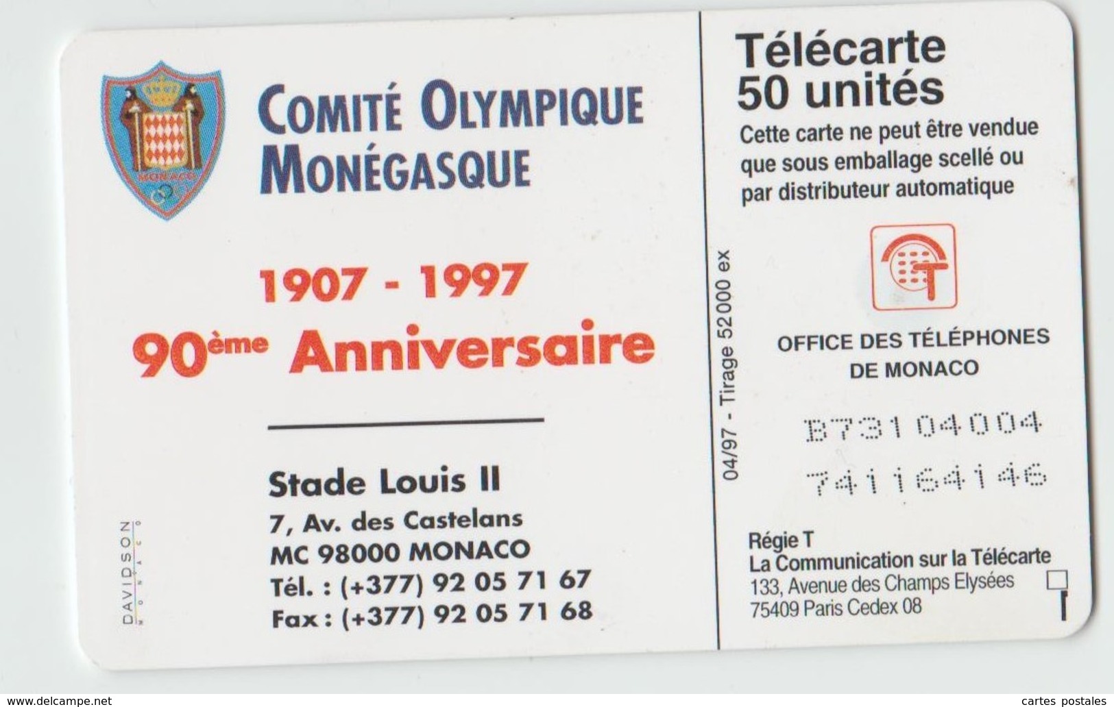 Comité Olympique Monégasque 90ème Anniversaire - Mónaco