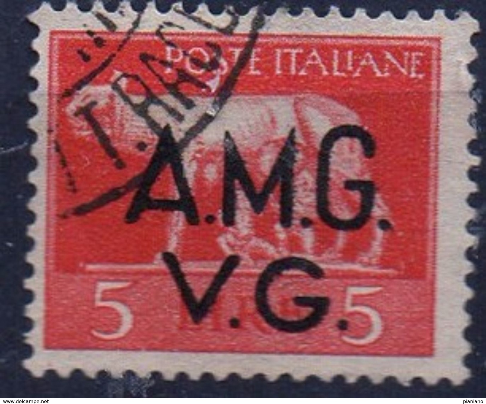 PIA - TRIESTE   - 1945-47 - Francobollo Della Serie Imperiale Sovrastampato A.M.G.V.G. - (SAS  10) - Afgestempeld