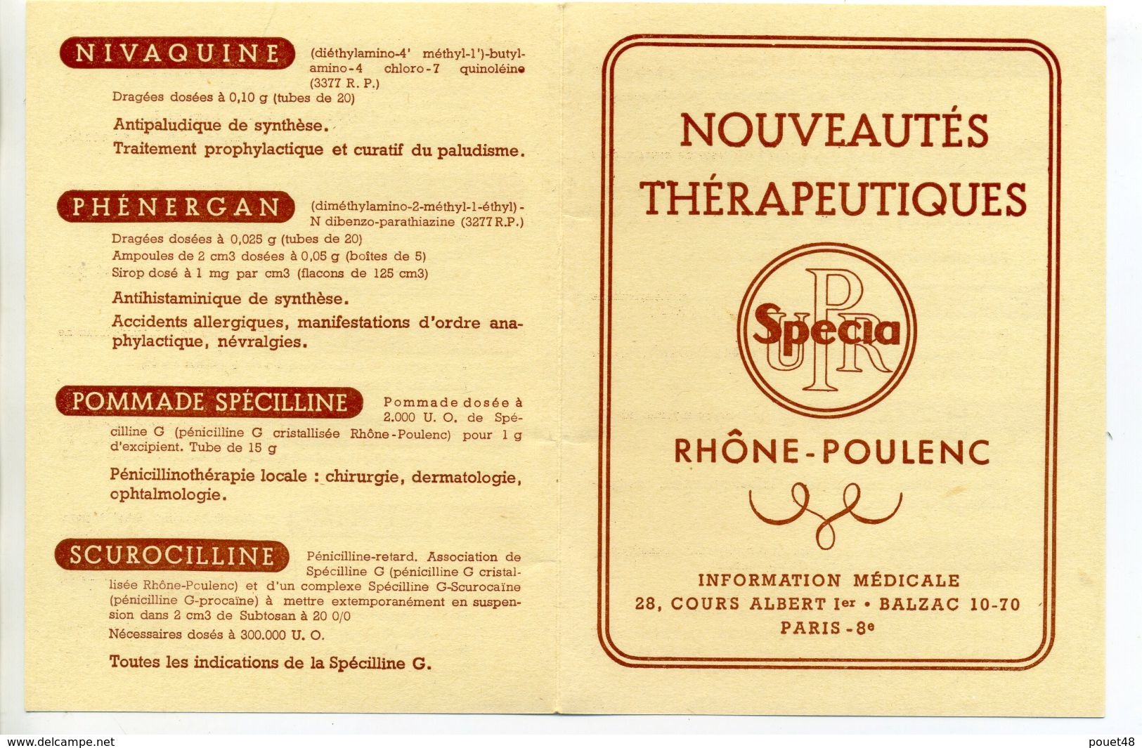 Calendrier Publicitaire Rhône Poulenc: Avec Ses Meilleurs Voeux 1950 - Kleinformat : 1941-60