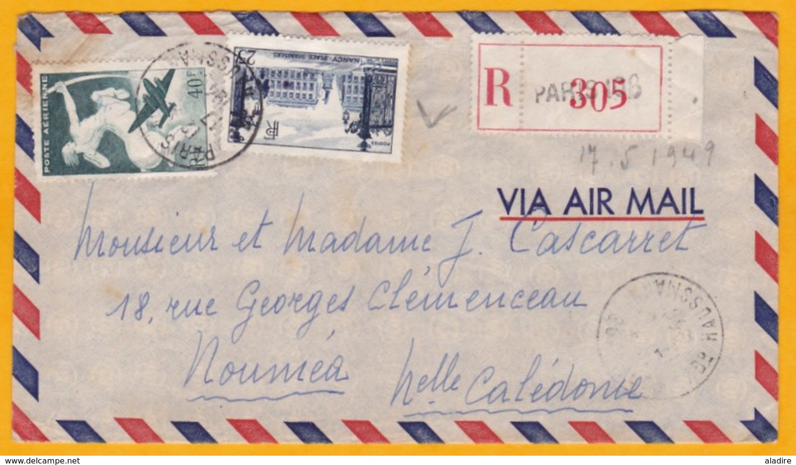 1947 - Lettre Recommandée Par Avion De Paris Vers Noumea, Nouvelle Calédonie  Par 1er Service Direct Du 20 Mai - 1960-.... Storia Postale