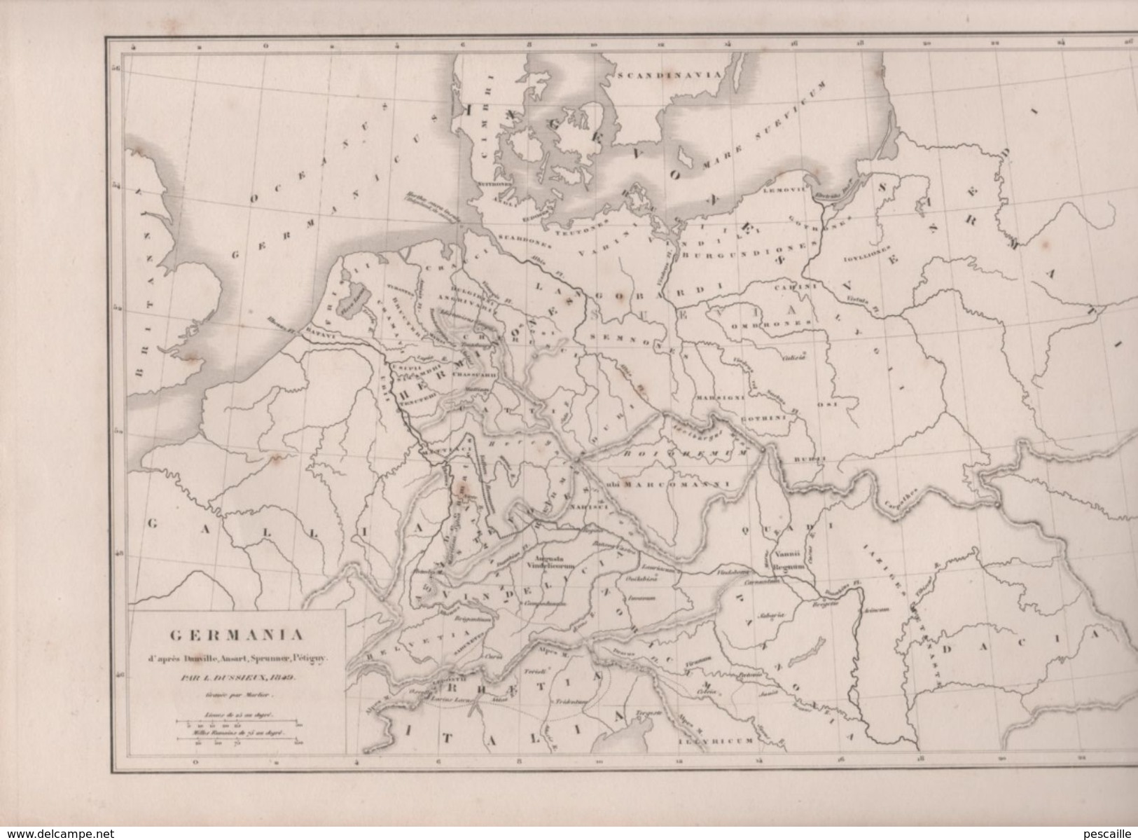 CARTE GERMANIA  DRESSEE PAR L DUSSIEUX 1849 D'APRES DANVILLE ANSART SPRUNNER PETIGNY - Landkarten