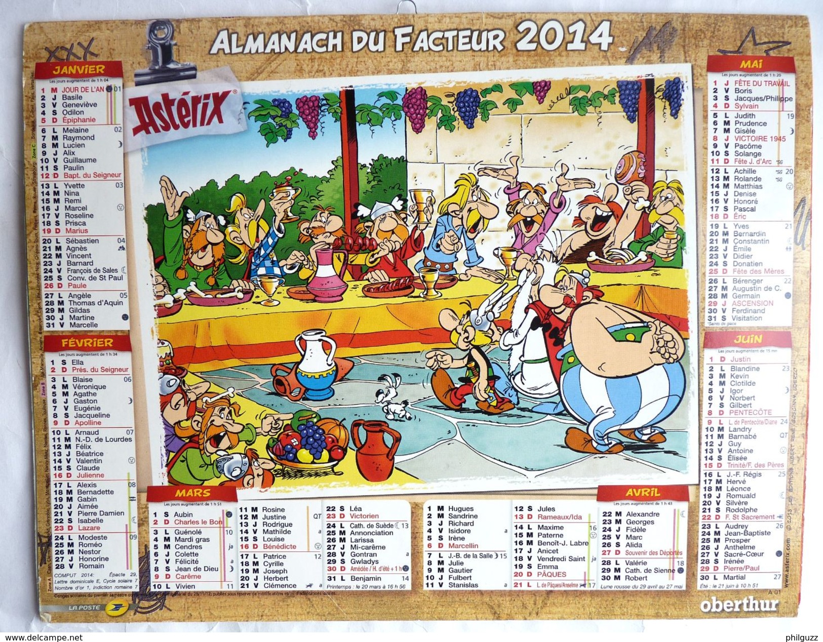 CALENDRIER ALMANACH DES PTT Oberthur 2014 - ASTERIX - UDERZO GOSCINNY (2) - Agendas & Calendarios