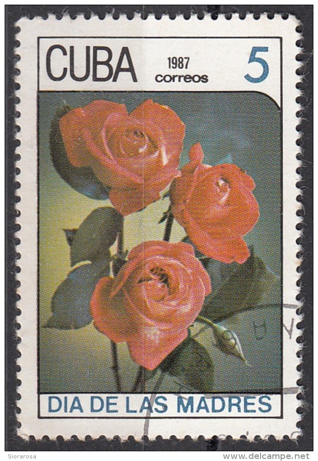 2939 Cuba 1987 Mothers' Day Mamma Fiori Flowers Rose Used - Mother's Day