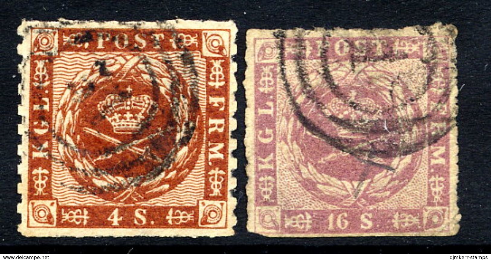 DENMARK 1863 4 Sk. And 16 Sk. Rouletted Used. Michel 9-10. - Usati