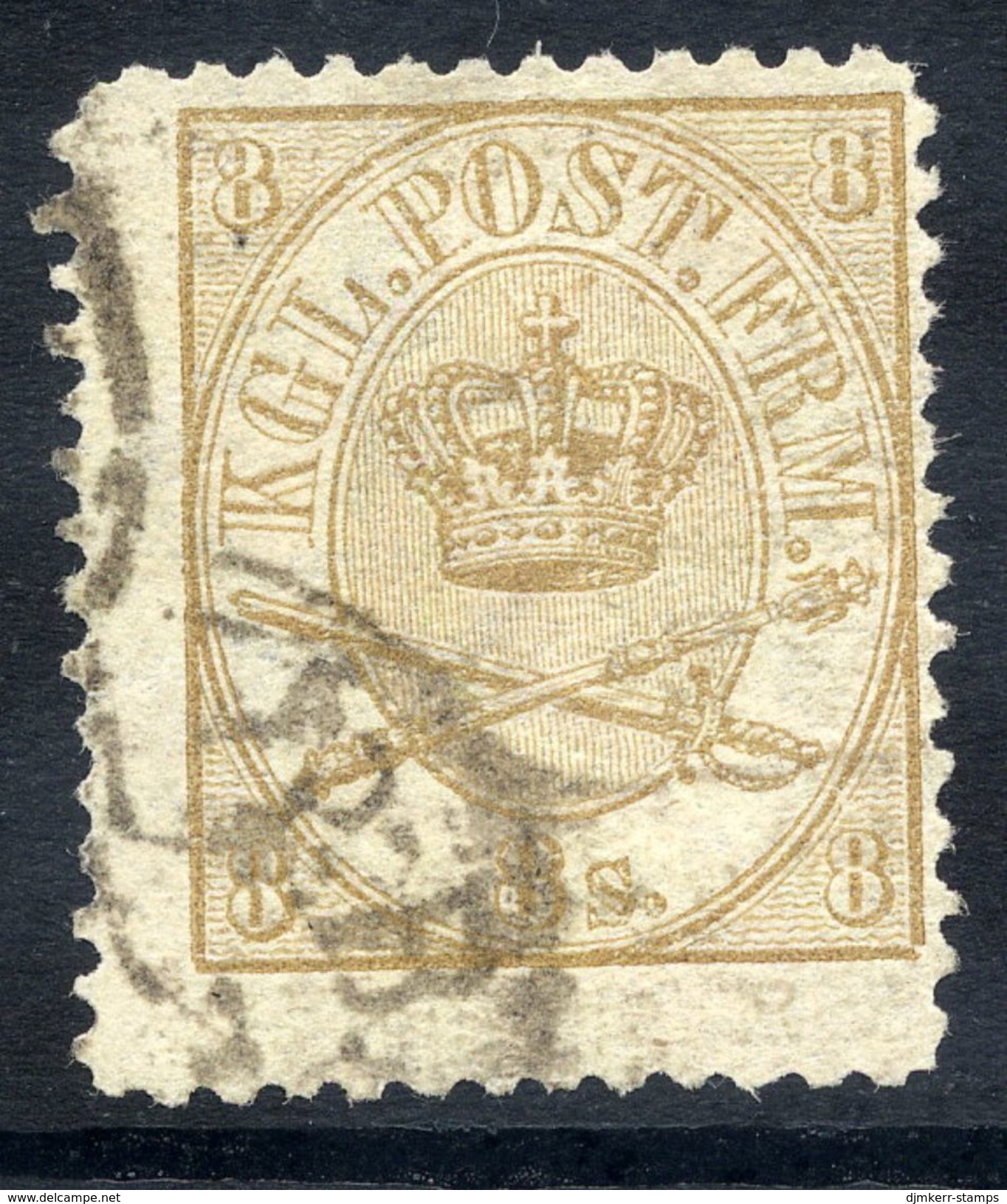 DENMARK 1865  Royal Insignia 8 Sk. Perforated 12½, Used. Michel 14B - Used Stamps