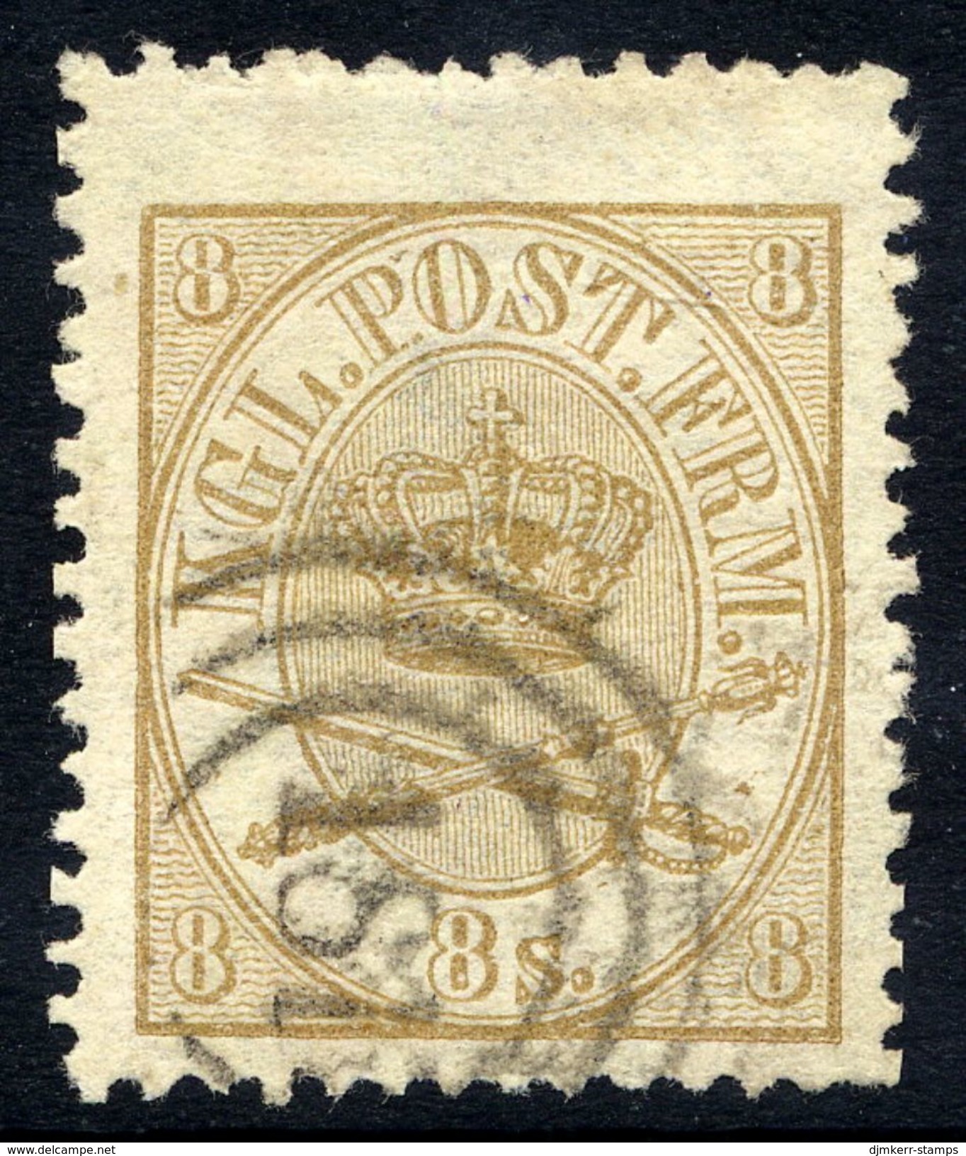 DENMARK 1865  Royal Insignia 8 Sk., Used. Michel 14A - Oblitérés