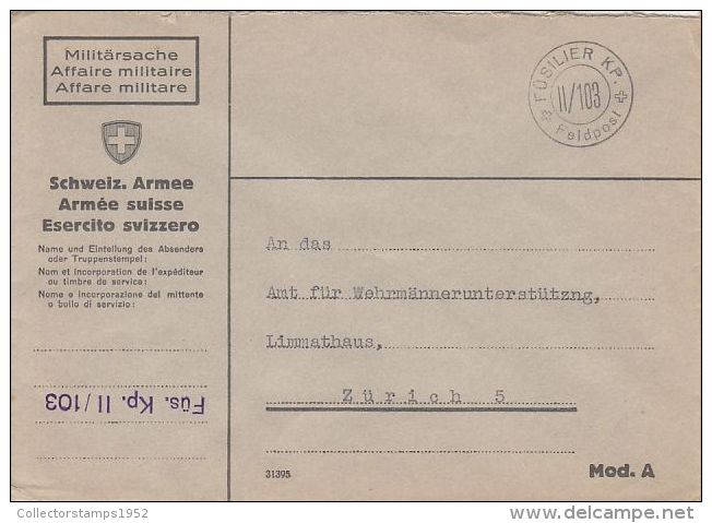 61989- MILITARY POST COVER, FUSILIER BATALLION NR II/103, ABOUT 1940, SWITZERLAND - Poststempel