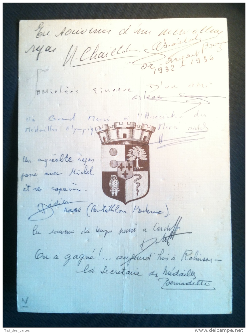 Autographes Sportifs Français Médaillés Olympiques sur Menu du Restaurant de l'Ermitage 1988, Dejeuner de Gala