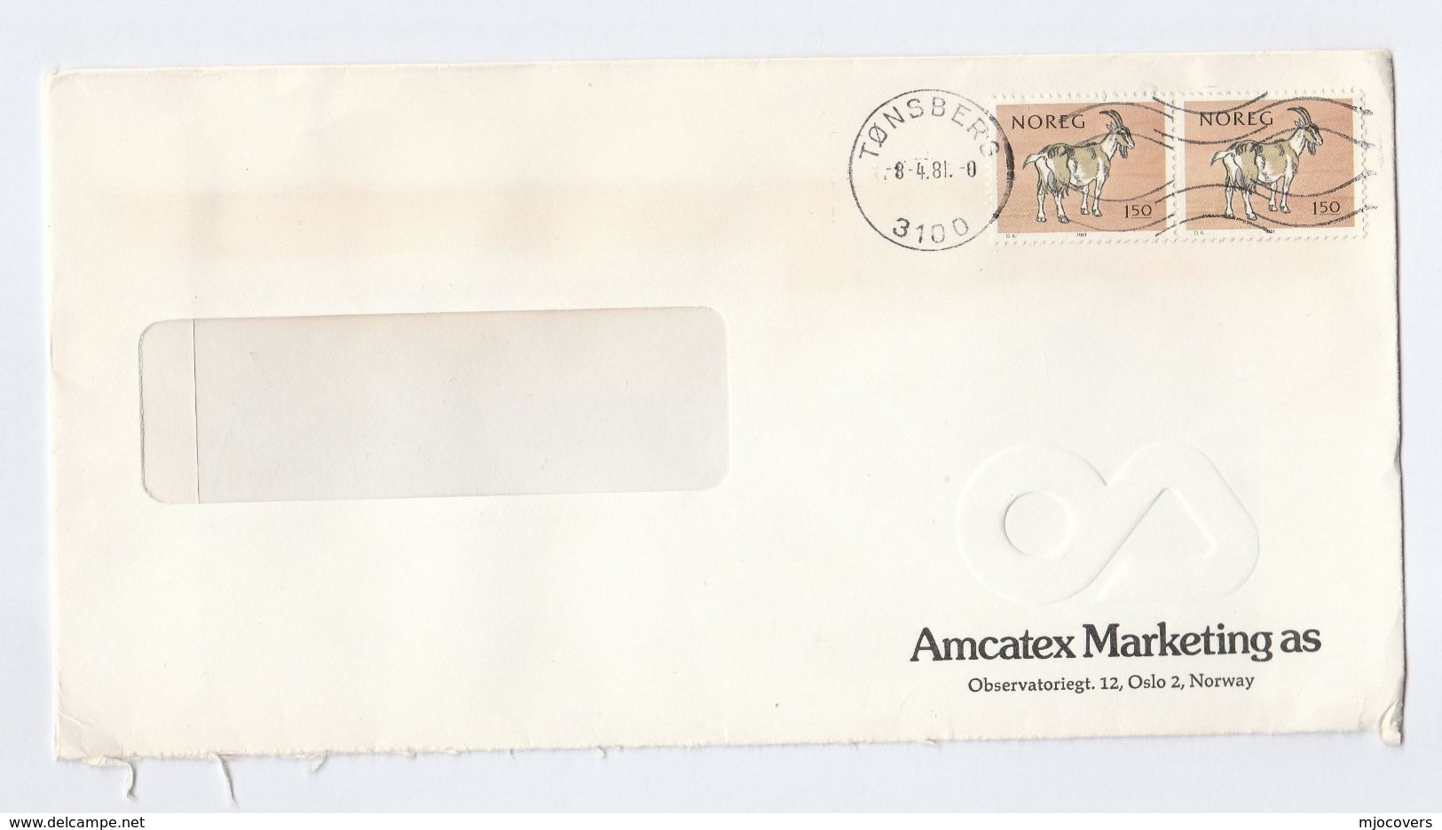 1981 Tonsberg NORWAY Amcatex Marketing Co COVER Stamps GOAT - Lettres & Documents