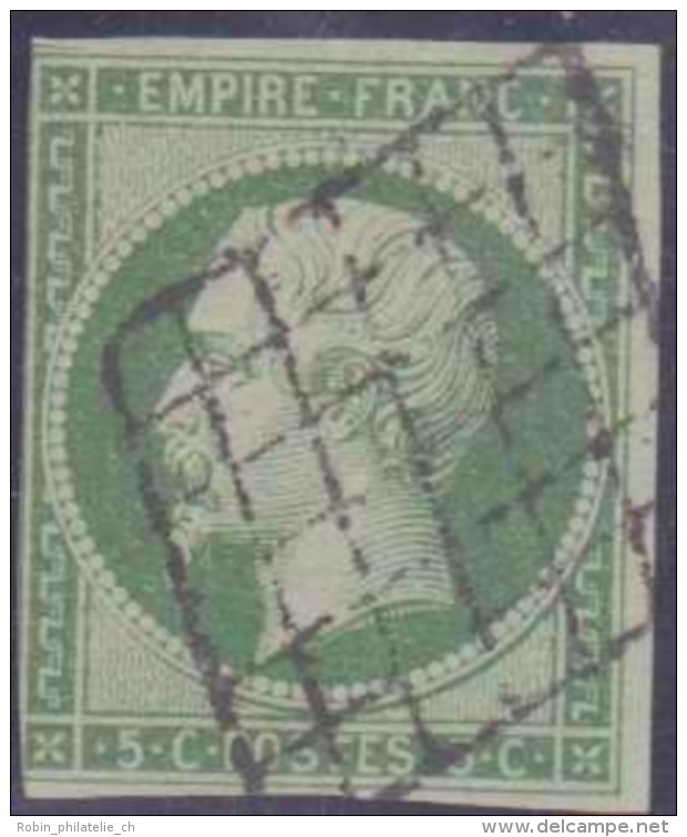 France 1849 - 1900 N° 12 5c Empire Non Dentelé Vert Oblitéré Grille TB état : Obl Cote: 271 Â€ - 1853-1860 Napoléon III