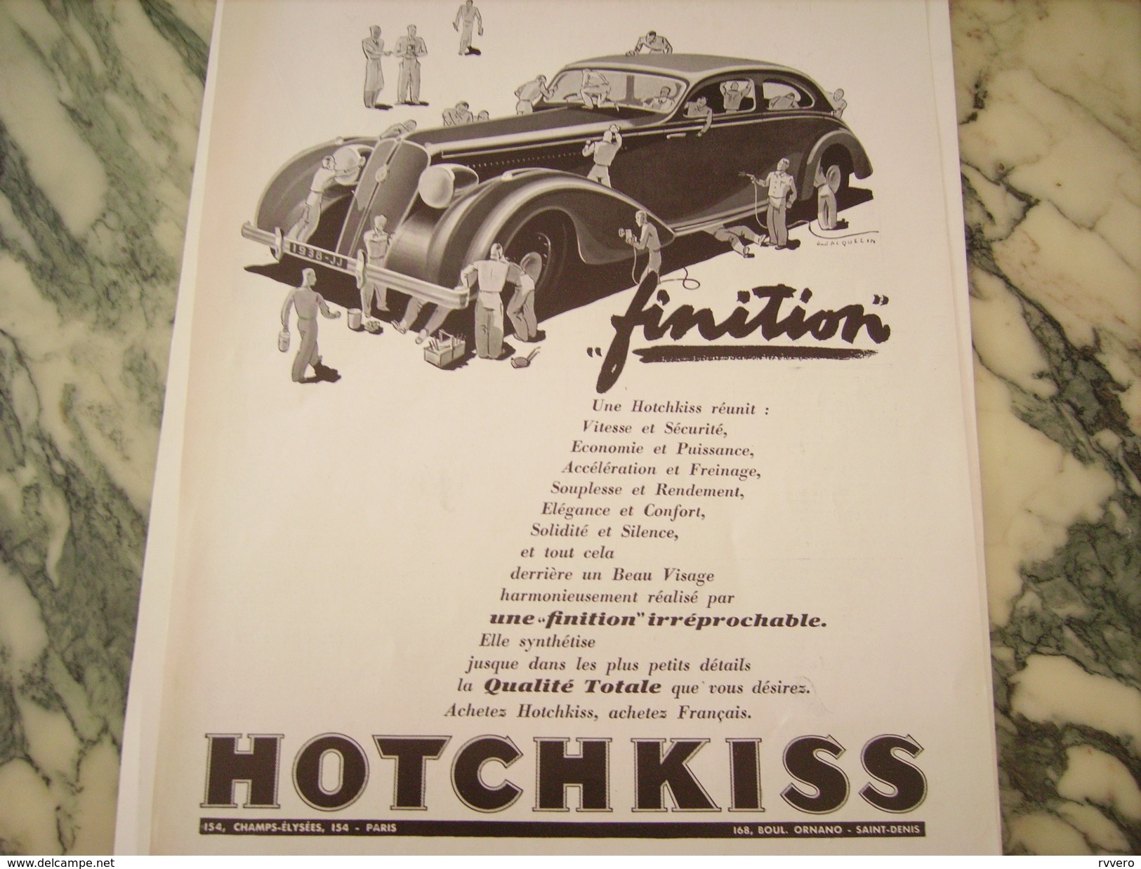 ANCIENNE PUBLICITE VOITURE HOCHKISS FINITION 1938 - Voitures