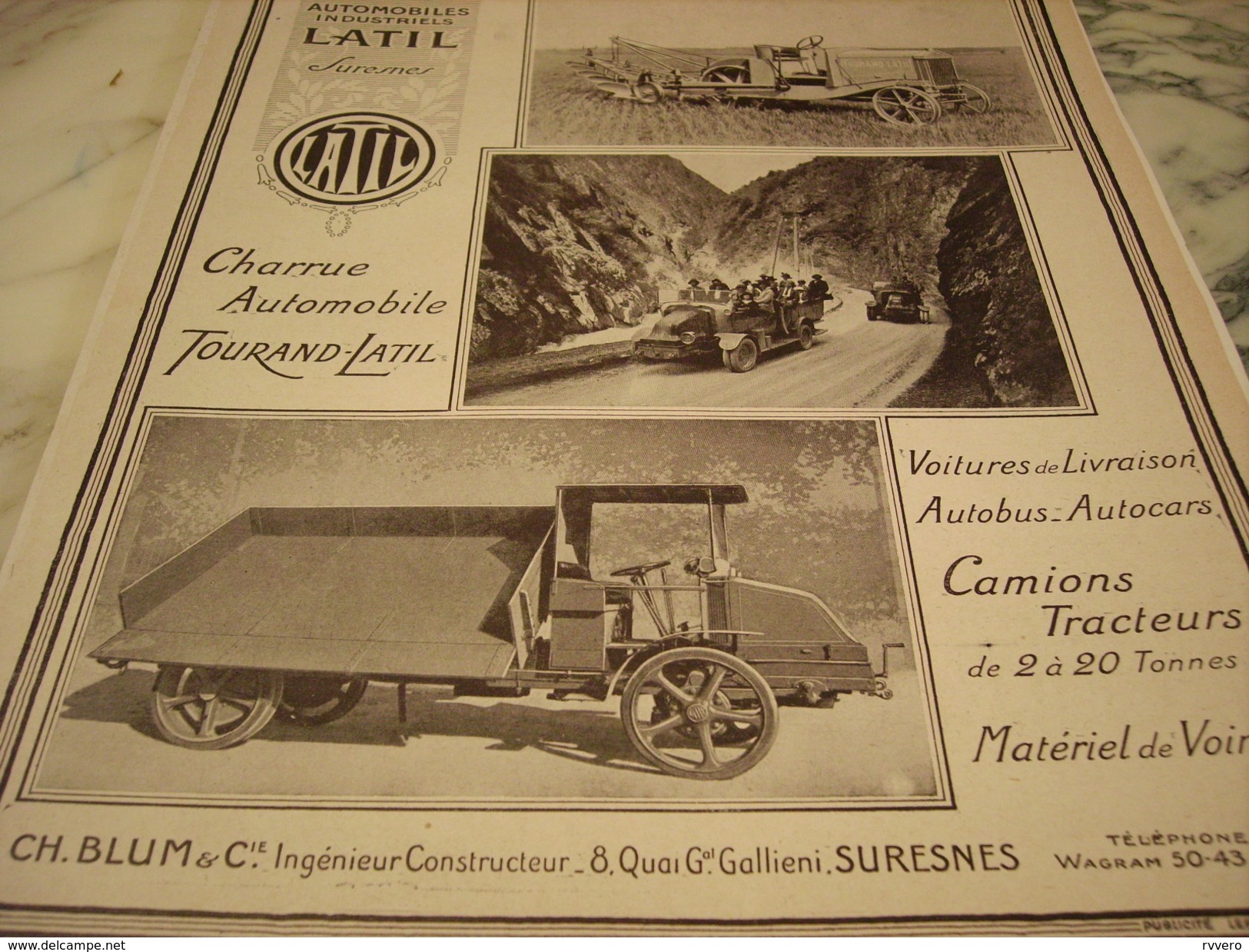 ANCIENNE PUBLICITE CAMION TRACTEUR AUTOBUS AUTOCAR LATIL  1919 - Voitures