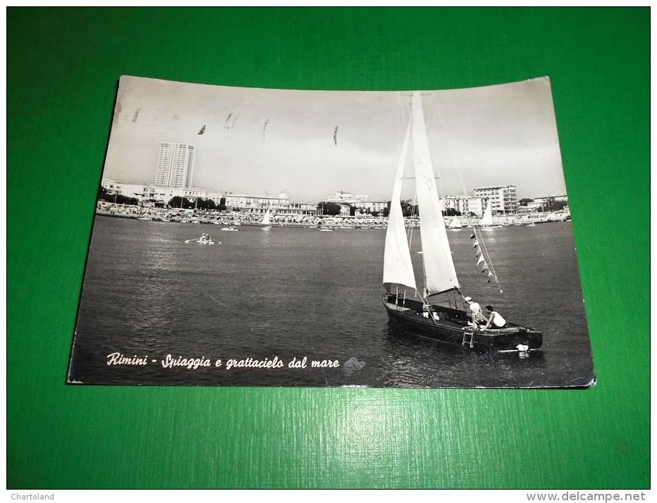 Cartolina Rimini - Spiaggia E Grattacielo Dal Mare 1963 - Rimini