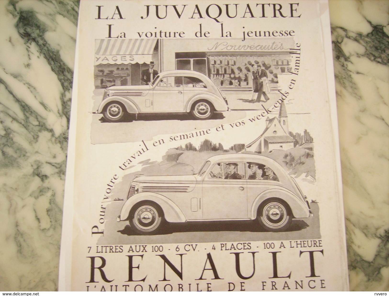 ANCIENNE PUBLICITE VOITURE  LA VOITURE DE LA JEUNESSE JUVAQUATRE  RENAULT  1938 - Voitures