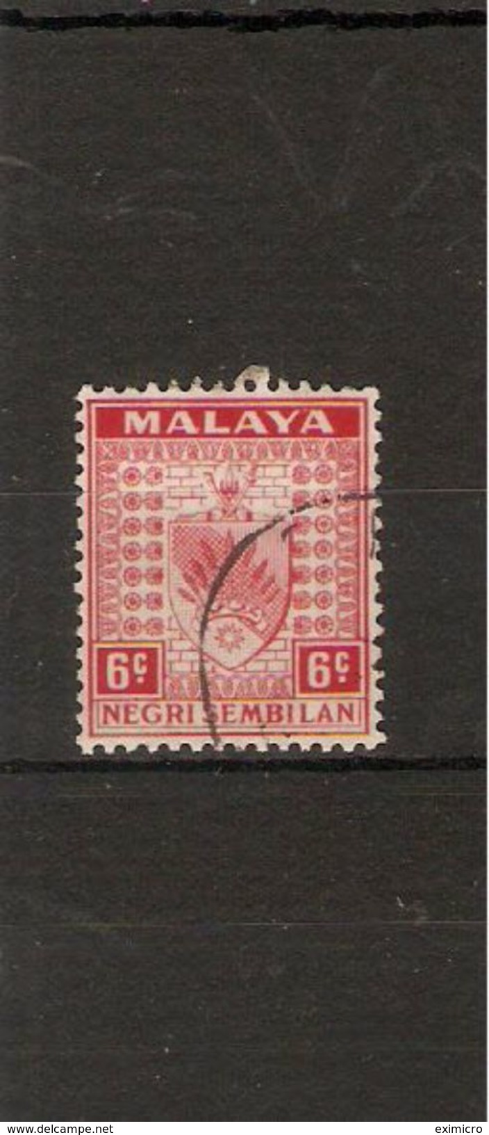 MALAYA - NEGRI SEMBILAN 1937 6c SCARLET SG 27 FINE USED Cat £4 - Negri Sembilan