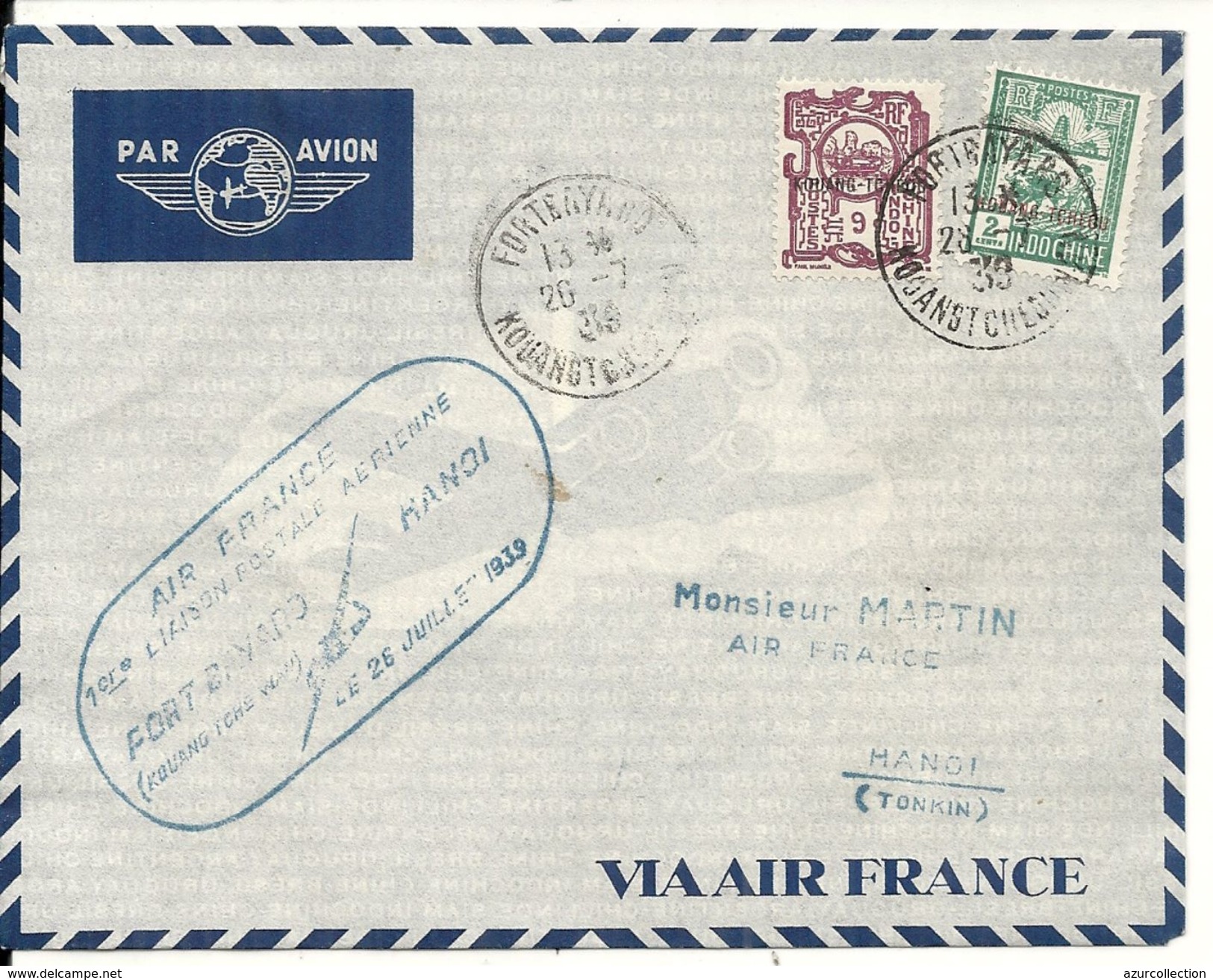 AIR FRANCE . 1ERE LIAISON FORT BAYARD / HANOI . 1939 - Lettres & Documents