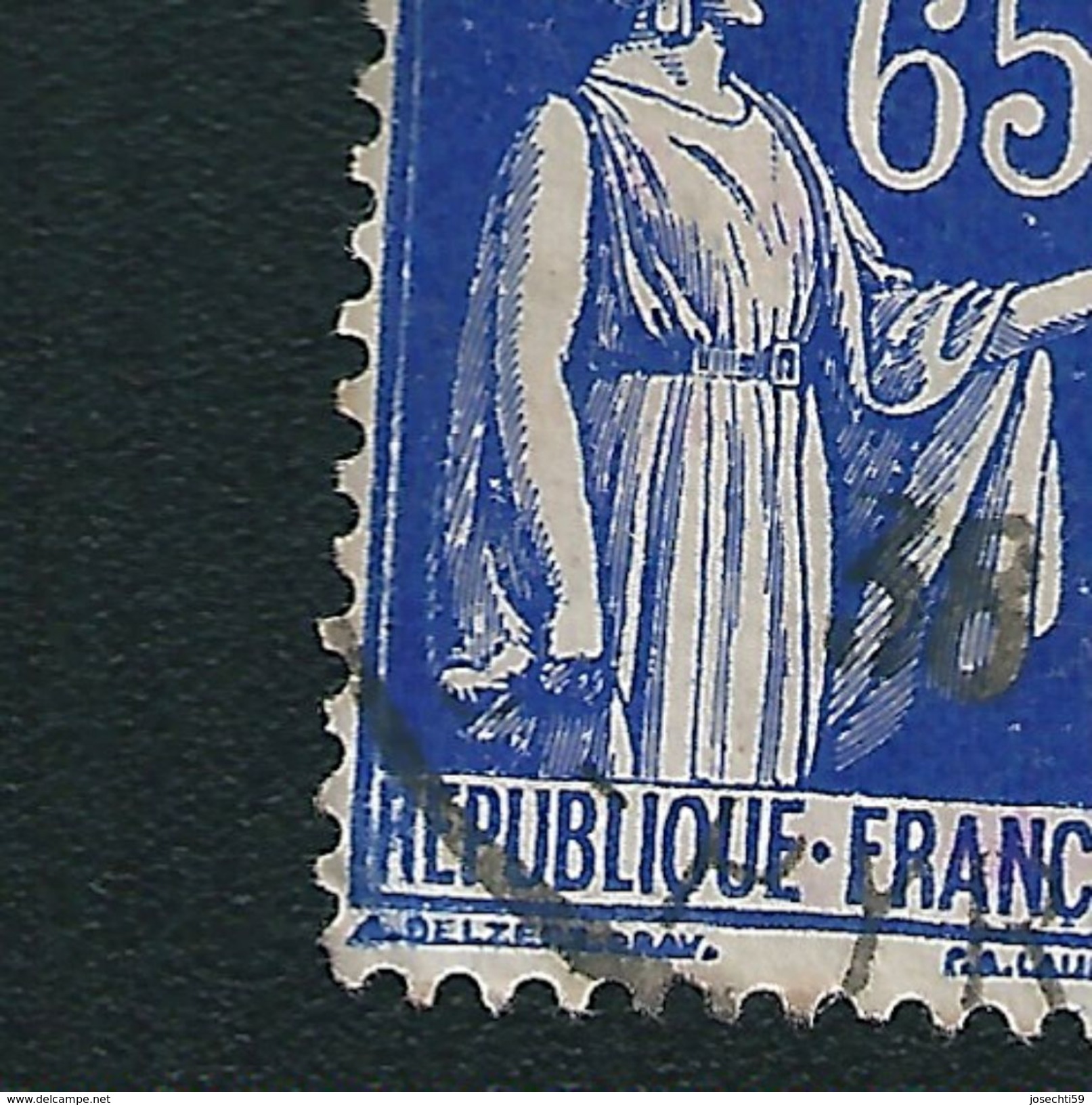 N° 365 Type Paix  65c Timbre France Oblitéré 1937 Variété Blanc De La Voilure Prononcée - Usati