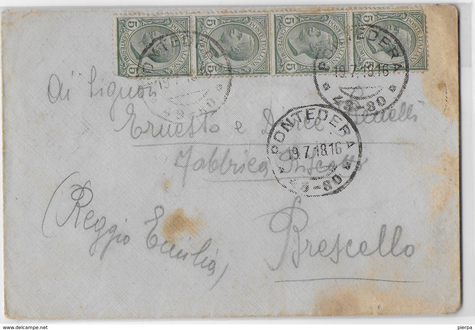 STORIA POSTALE REGNO - ANNULLO FRAZIONARIO PONTEDERA 49-80 SU BUSTA PER BRESCELLO (RE) - Marcophilie