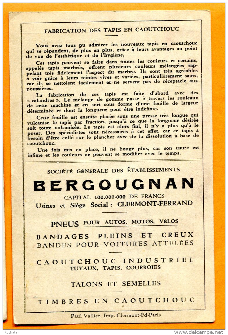 ALB259, L'industrie Du Caoutchouc, édit. Etablissements Bergougnan, Pneus Vélo, Auto, Moto, Vélo Etc.., Clermont-Ferrand - Advertising