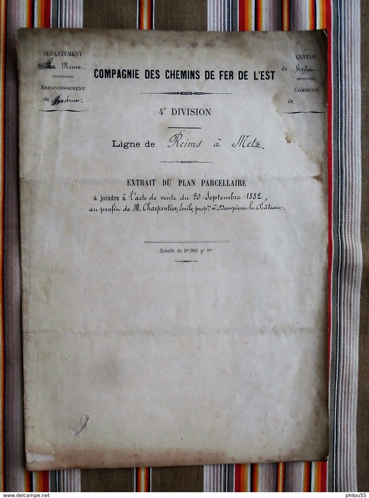 55 Verdun 51 Dampierre Le Chateau COMPAGNIE DES CHEMINS DE FER DE L EST 1882  Plan Parcellaire - Spoorweg