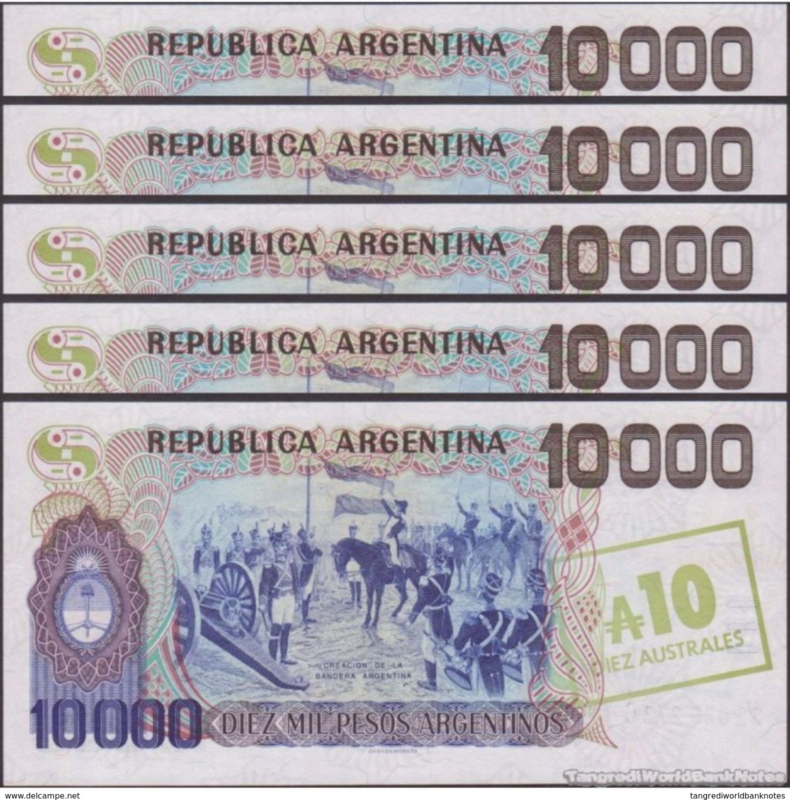 TWN - ARGENTINA 322c - 10/10000 10/10.000 A./P. 1985 Serie C - Signatures: Alonso & Concepcion UNC DEALERS LOT X 5 - Argentinië