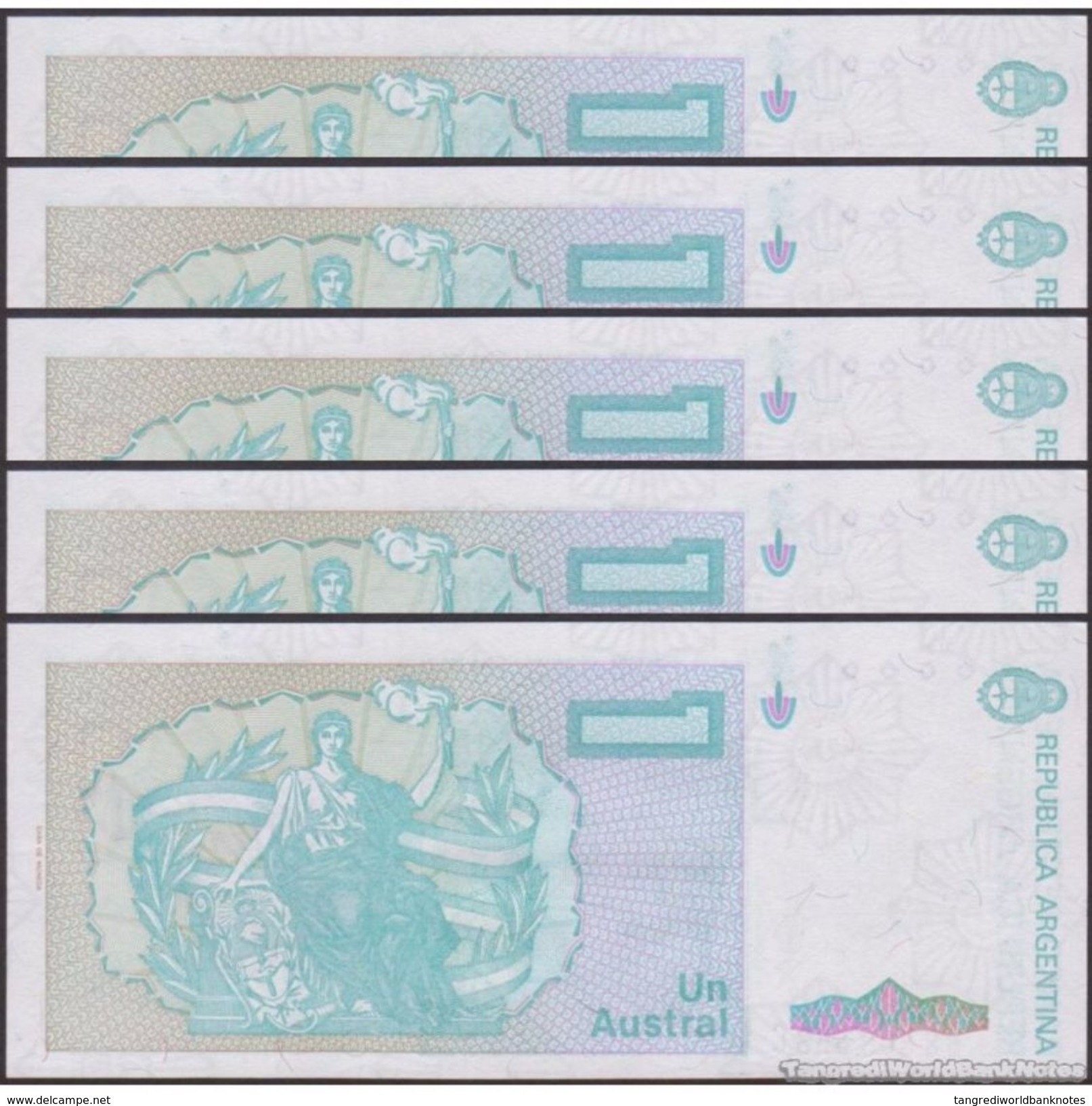 TWN - ARGENTINA 323c - 1 Austral 1985-89 Serie C - Signatures: Salama & Machinea UNC DEALERS LOT X 5 - Argentina