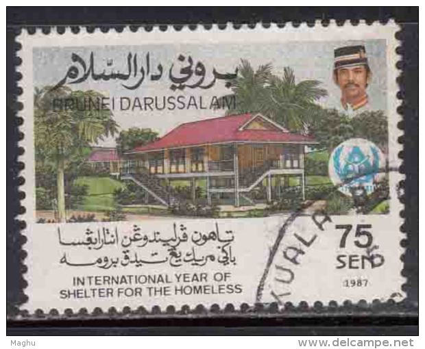 75c Brunei Used 1987, Year Of Shelter For Homeless, 'Modern House' Tree, Plant, - Brunei (1984-...)