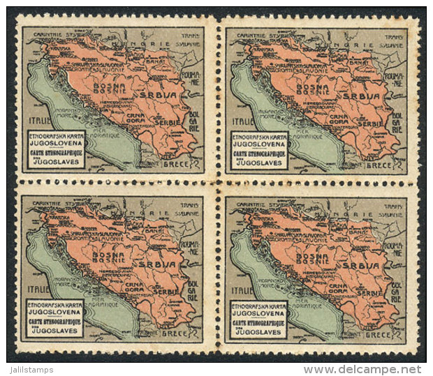 Old Cinderella Showing Map Of The Country, Block Of 4, Mint With Gum With Some Stain Spots, Rare! - Andere & Zonder Classificatie