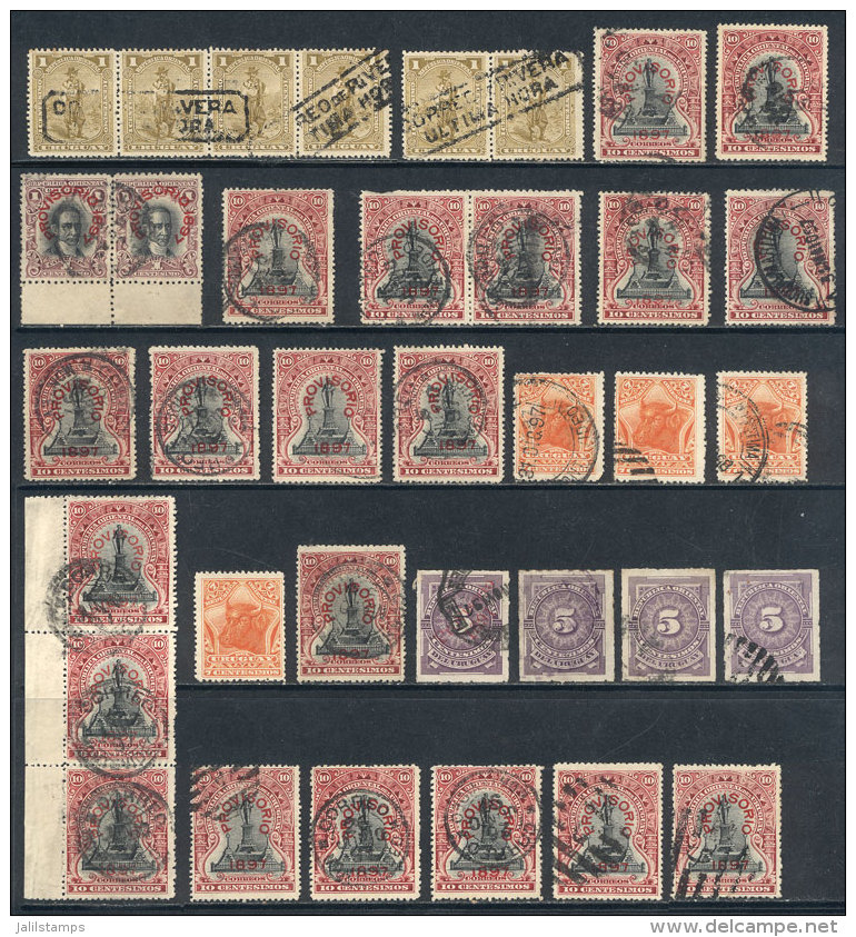 Lot Of Old Stamps Including Many Pairs And Strips, And Very Interesting Cancels, Excellent Quality, Good... - Uruguay