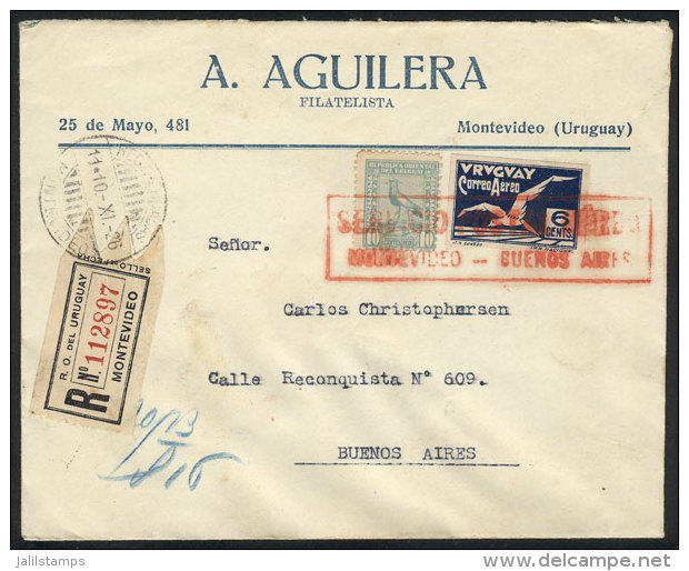 10/NO/1926 Montevideo - Buenos Aires, Registered Airmail Cover With Special Postmark, Excellent Quality! - Uruguay