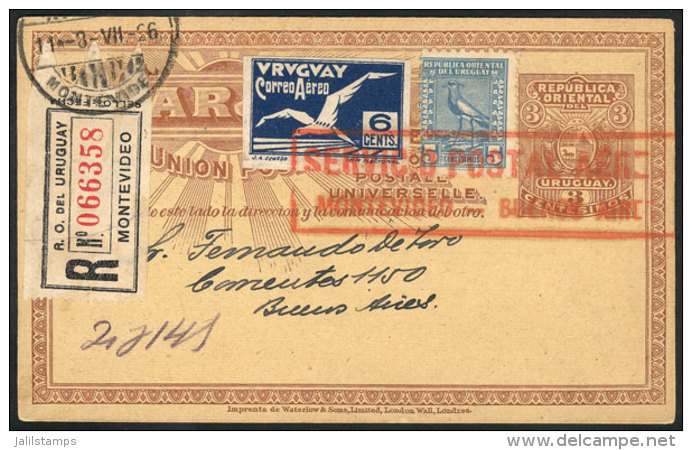 8/JUL/1926 Montevideo - Buenos Aires Flight, Card Sent By Registered Mail, With Special Red Handstamp And Arrival... - Uruguay