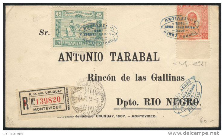 24/SE/1925 Montevideo - Rinc&oacute;n De Las Gallinas: First Flight, Registered Cover Of VF Quality! - Uruguay