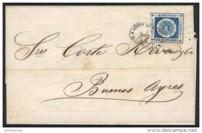 Folded Cover Franked By Sc.16 (120c. Bold Figures) Of 3 Margins, Sent From Montevideo To Buenos Aires On... - Uruguay