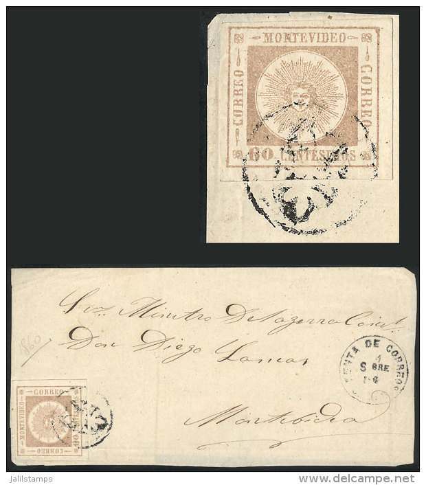Folded Cover Franked With 60c. (Sc.13) With Interesting Mute Cancel, Sent To Montevideo On 4/SE/1860, VF Quality! - Uruguay