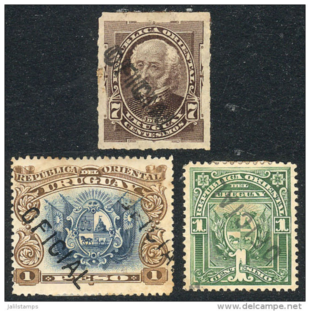 3 Old Stamps With VARIETIES: 2 With Double Overprint, And The Other With Inverted Ovpt, VF Quality! - Uruguay