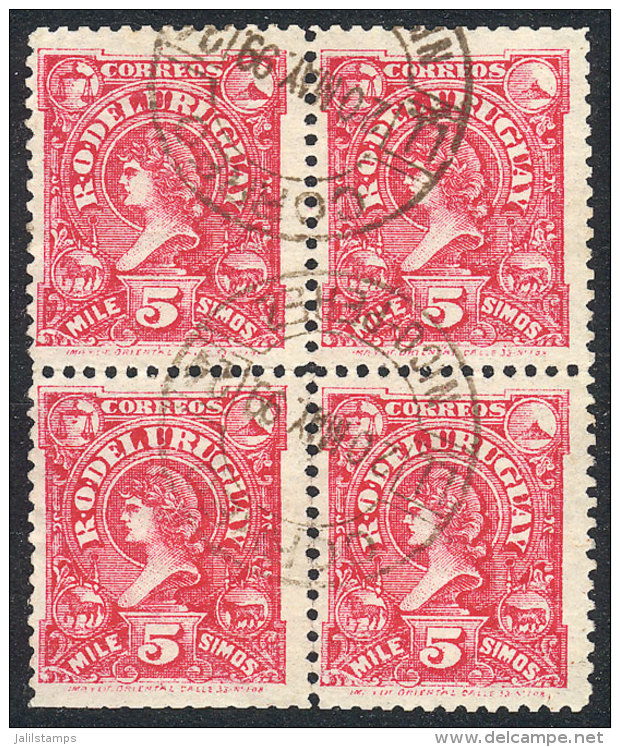 Yvert 141, Block Of 4 Used With The Very Rare Datestamp Of NIC-PEREZ, Very Fine Quality! - Uruguay