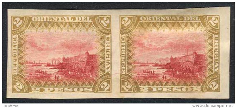 Yv.129 (Sc.127), 1897 2P. Fort Of Montevideo, Ships, IMPERFORATE PAIR, VF Quality, Rare! - Uruguay