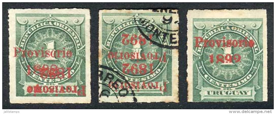 Yv.85 (Sc.98), 3 Examples With VARIETIES: Double Overprint One Inverted, Double Overprint Both Inverted, And "1892"... - Uruguay