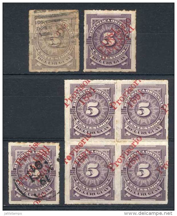 Yv.84 (Sc.99), Lot Of Mint Or Used Stamps With VARIETIES: Incomplete Overprint (only "orio"), Double Ovpt, Double... - Uruguay