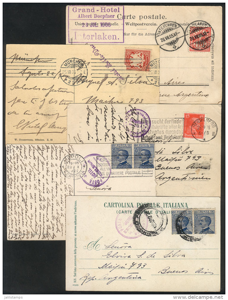 HOTEL MARKS: 5 PCs Sent To Argentina Between 1905 And 1928 From Germany, Switzerland And Italy, All With Attractive... - Autres & Non Classés