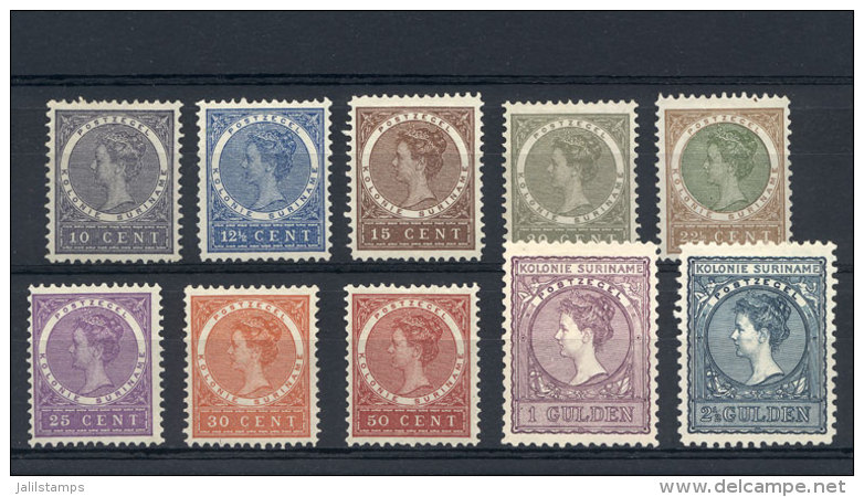 Yvert 48/57, 1904-8 Queen Wilhelmina, Compl. Set Of 10 Values Issued Without Gum, Excellent Quality, Rare! - Surinam