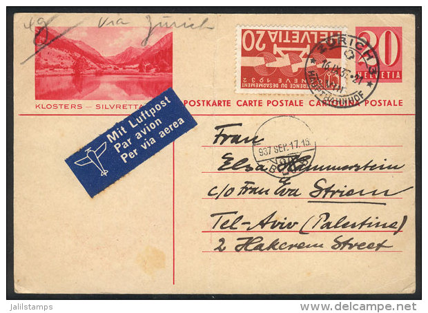 Uprated Postal Card Sent From Zurich To TEL AVIV (PALESTINE) On 16/SE/1927, It Has A Vertical Crease, Else VF... - Other & Unclassified