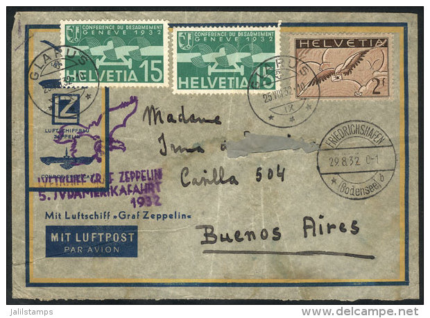 ZEPPELIN: Cover Sent From Glarus To Argentina On 25/AU/1932, With Special Mark Of The Flight And Friedrichshafen... - Autres & Non Classés