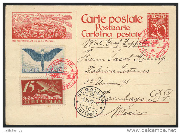 Card Sent By ZEPPELIN From St. Gallen To Mexico On 2/NO/1929, Excellent Quality! - Other & Unclassified