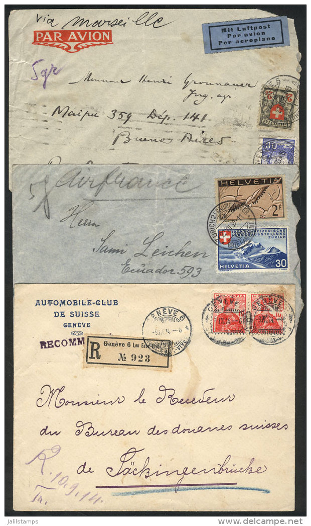 2 Airmail Covers Sent (via Air France) To Argentina In 1935 And 1939, Also A Registered Cover Of The Swiss... - Other & Unclassified