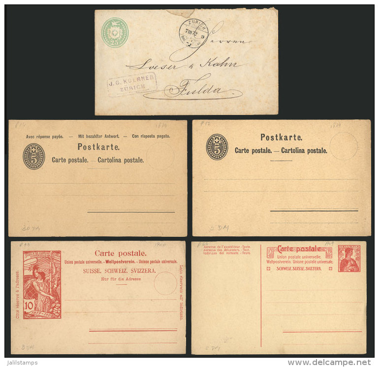 4 Unused Old Postal Stationeries (one Card Is Double, With Reply Paid) + 1 Cover Of 25c. Sent From Zurich To Fulda... - Other & Unclassified