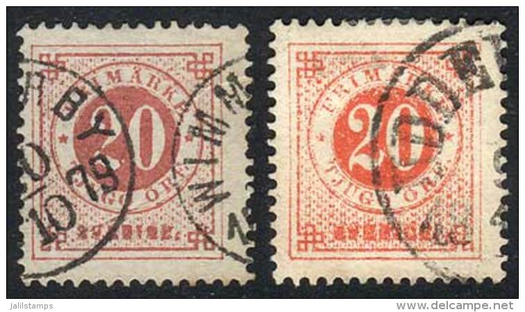 Sc.33, 1877/9 20o, 2 Used Examples, One In Typical Vermilion Color And The Other One In Rose-red, Very Different.... - Other & Unclassified