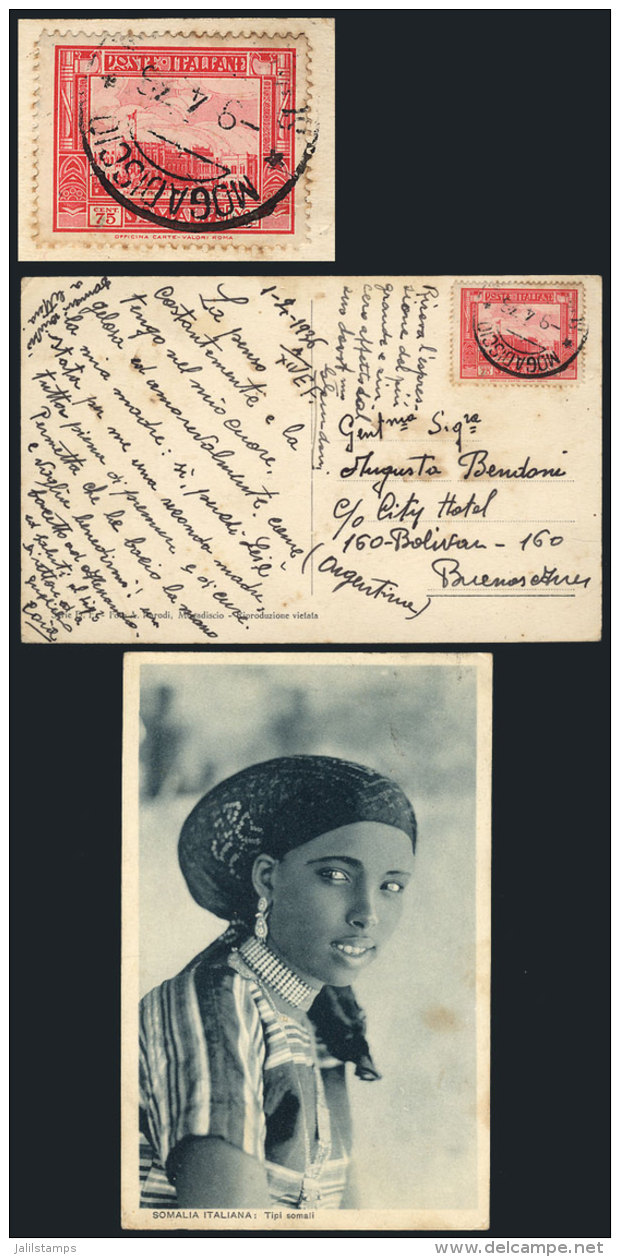 Postcard Sent From Mogadiscio To Argentina On 1/FE/1936 Franked With 75c., VF Quality, Rare Destination! - Somalië