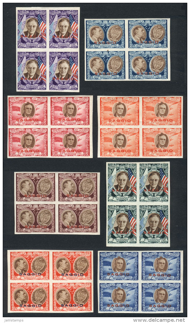 Yv.A.53/60, 1947 Roosevelt, Compl. Set Of 8 Values In IMPERFORATE BLOCKS OF 4, With SAGGIO Overprints (specimen),... - Other & Unclassified
